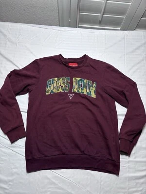 Guess Los Angeles LS Joe College Burgundy Pullover Camo Logo Sweater Mens Small - Image 1 of 4
