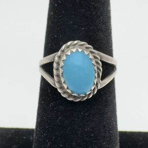 Vintage Navajo Sterling Silver Turquoise Ring Signed Lorenzo Livingston Size 5.5 - Picture 1 of 7