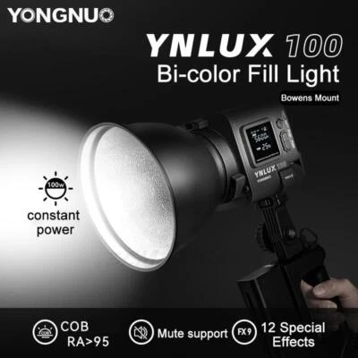 YONGNUO YNLUX100 Bi-Color 3200K-5600K 100W LED Video Fill Light Portable Outdoor - Image 1 of 4