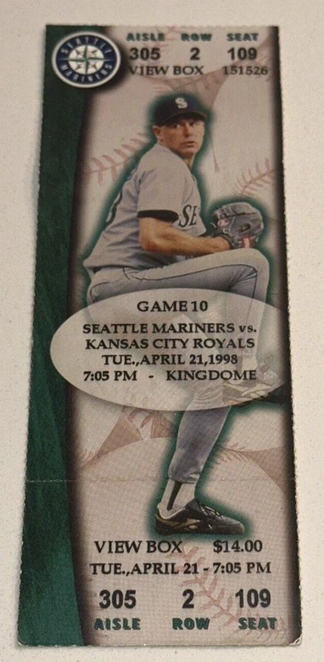 4/21/98 Royals Mariners King Dome MLB Ticket Stub Griffey Alex Rodriguez HR #72 - Image 1 of 2