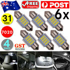 6x 12v 31mm Festoon 7020 4 Led Car Ute 4wd Interior Dome Map Light Bulb Globe