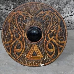 Medieval Wooden Dragon Viking Carved Authentic Battle Warrior Wall Decor Shield - Picture 1 of 3