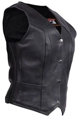 WOMENS MOTORCYCLE CLASSIC BIKER TRADITIONAL PLAIN LEATHER VEST VERY SOFT LEATHER - Image 1 of 4