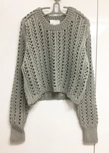 [3.1 Phillip Lim] Gray Cropped Sweater Sz Large / Cable Knit Top / NWT - Imagen 1 de 4
