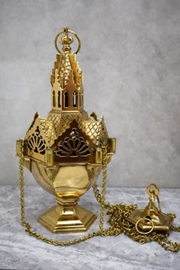 Schönes traditionelles dreifaches Kettenräuchergefäß, ganz Messing (Q59) Kelch Co. - Bild 1 von 11