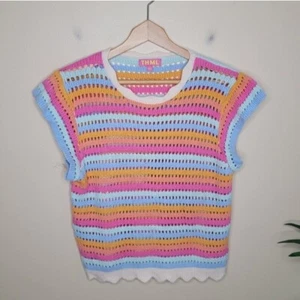 THML | Pink Orange Blue Ivory Stripe Knit Sweater Vest, size medium - Picture 1 of 6