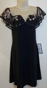 MSK Women's Black Dress Large Mesh Embroidered Dark Fairy Whimsical Romantic - Picture 1 of 8