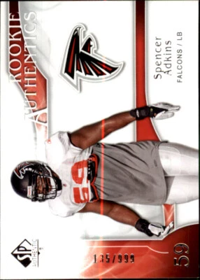 A1642- 2009 SP Authentic #263 Spencer Adkins RC /999 SAMPLE PIC - Image 1 of 2