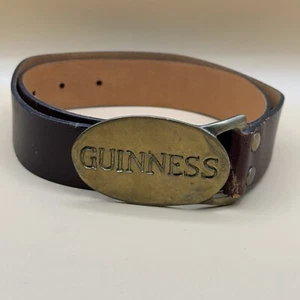 Vintage Guinness Solid Brass Belt Buckle Engraved Brown Leather Spellout - Picture 1 of 7