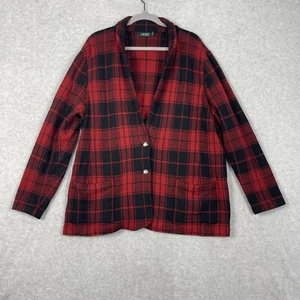 Lauren Ralph Lauren Womens Sweater Blazer Jacket Size 3X Red Plaid Academia - Picture 1 of 13
