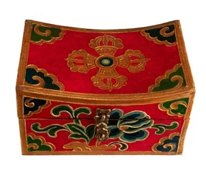 Boite à bijoux en bois artisanale Vajra Coffret bouddhiste tibetaine Nepal #3371 - Picture 1 of 9