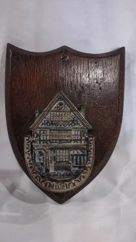 Vintage Taunton Tudor House Tavern Door Knocker Mounted on Wood Cover