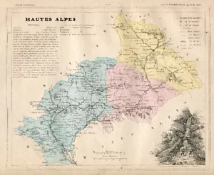 Genuine Original Antique 1877 France Hand Colored Map HAUTES ALPES French Europe - Picture 1 of 2