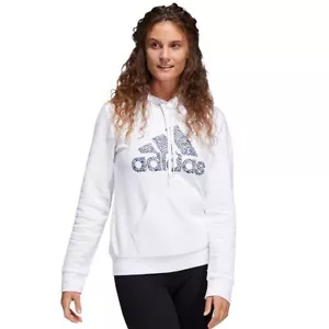 Neu mit Etikett Adidas Essentials Damen-Fleece-Hoodie weiß Zebra-Abzeichen Logo XS - Bild 1 von 3