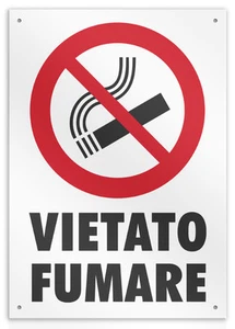 Cartello in vinile con fori "VIETATO FUMARE" negozio/studio/laboratorio/officina - Imagen 1 de 1