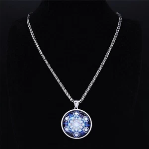 Metatrons Cube Necklace Stainless Steel Blue Universe Sacred Geometry Pendant - Picture 1 of 6