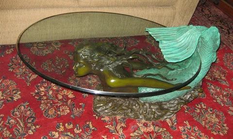 BRONZE TABLE OF A MERMAID WITH GLASS TOP, SIGNED A. MOREAU Cover
