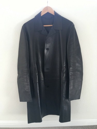 Giacca Gucci da uomo nuova senza etichette in pelle nera taglio laser taglia 46