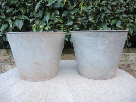 2 Genuine Vintage Galvanised Flower Buckets  Garden Planters  22 cm high  (1107) Cover