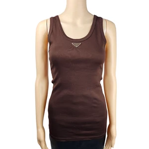 Prada Womens Cotton Cocoa Brown Ribbed Knit Top Size 38 RRP £730 - Picture 1 of 9