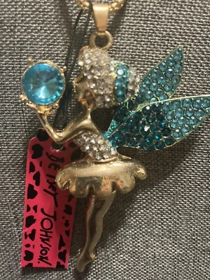 Collar de hadas dorado Betsey Johnson con pedrería azul y patas articuladas Foto 1 de 3