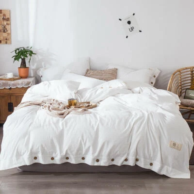 4pcs/lot Bedding Set Cotton Linen Duvet Cover Flat/fitted Sheet 2 Pillow Shames - Image 1 of 4