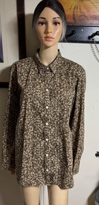 Eddie Bauer Button Shirt Women Size 2XL Cotton Brown Floral Wrinkle Resistant - Picture 1 of 8