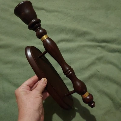 Vintage Brown Turned Wood Candle Sconce, Gold Accents, Colonial, Rustic 13.5" - Image 1 of 4