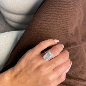 10 CT Radiant Cut Moissanite Engagement Ring Hidden Halo Large Wedding Ring Her - Picture 1 of 9