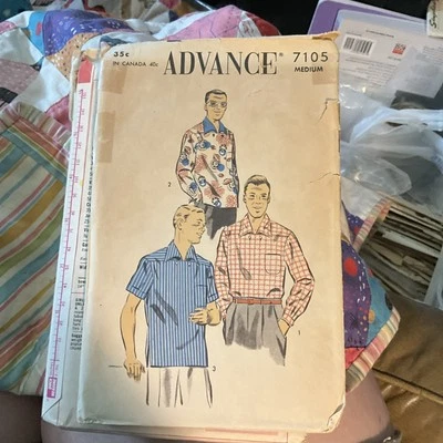 VINTAGE Advance Pattern 7105 Men's Pullover Shirt Sz Med Neck 15-15.5 1950 UNCUT - Image 1 of 3