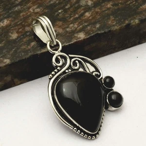 Colgante étnico hecho a mano de piedras preciosas de ónix negro joyería regalo para ella 2,2" AP-31930 - Imagen 1 de 1