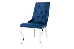 Esszimmerstuhl Samt Metall mit Griff Blau Silber Barock Chesterfield stuhl - Bild 1 von 8