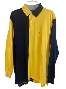 Vintage Tommy Hilfiger Y2K Color Block Langarm Rugby Polo Gr. L blau gelb - Bild 1 von 8