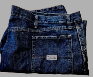 WRANGLER Men's 46 x 30 DkBlue Denim Carpenter Pants Loops Side Pockets Zip Front - Picture 1 of 8