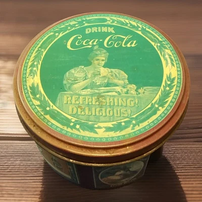 VTG. 1980's Collectable Coca Cola Small Round Cookie Tin~Victorian Women 5 1/4” - Image 1 of 4