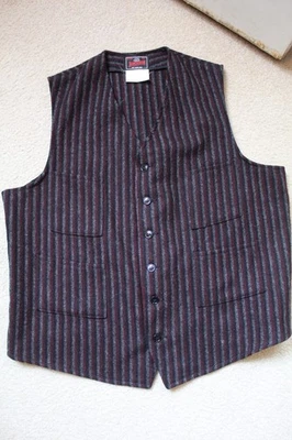 L VTG JOHNSON WOOLEN MILLS  STRIPED  WOOL BUTTON UP BUCKLE BACK VEST MADE IN USA - Image 1 of 4