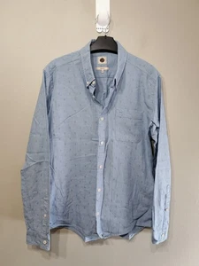 Bonita Camisa Denim Verde Azul Claro Cambray Manga Larga Abotonada Ancla Mediana - Imagen 1 de 15