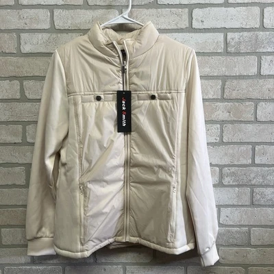 Jaqueta acolchoada feminina Jack Smith com zíper completo ventilada marfim média nova com etiquetas leve - Imagem 1 de 4