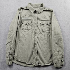Arizona Jeans amAZing Shirt Womens L Army Green Button Up Utility Military Y2K - Picture 1 of 7
