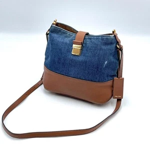 Bolso de Hombro MIU MIU Denim Cuero 2 Vías Azul Índigo Marrón Auténtico Japón - Imagen 1 de 18