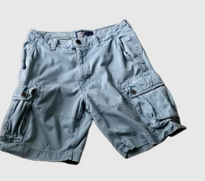 VTG Y2K AMERICAN EAGLE PALE BLUE CARGO HEAVYWEIGHT  BAGGY SHORTS MENS SIZE 34 - Picture 1 of 8