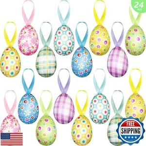 24 PCS Easter Eggs Hanging Ornaments, Buffalo Plaid Dots Easter Hanging Eggs, - Picture 1 of 5