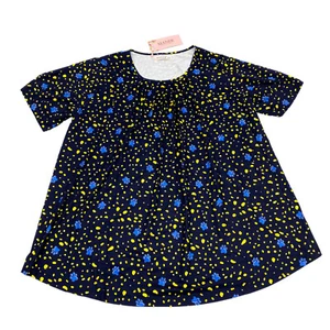 Maner Womens Size XXL Short Sleeve Top Paw Print Navy Blue/Yellow - Picture 1 of 10