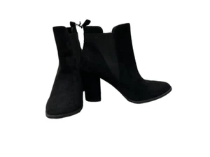 US7/EU38  George Black Ankle Faux Suede Boots with Side Panels, 4in Chunky Heels - Picture 1 of 11