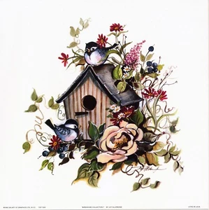 Birdhouse and Roses Joy Alldrege Collection Set de 4 12x12 pulgadas - Imagen 1 de 4
