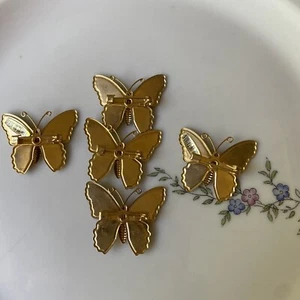5 Stck. Set kleine Vintage goldfarbene mehrfarbige Emaille Schmetterling Broschen Anstecknadeln - Bild 1 von 6