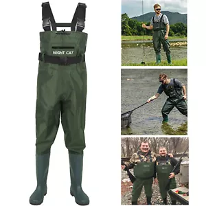 Waterproof Chest Waders Nylon 2-Ply Rubber Bootfoot 6-13 size Hunting Fishing - Picture 1 of 21