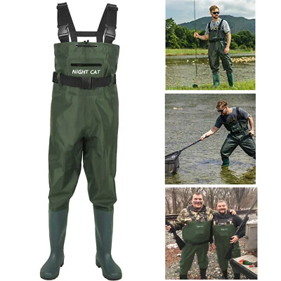 Waterproof Chest Waders Nylon 2-Ply Rubber Bootfoot 6-13 size Hunting Fishing - Image 1 of 4
