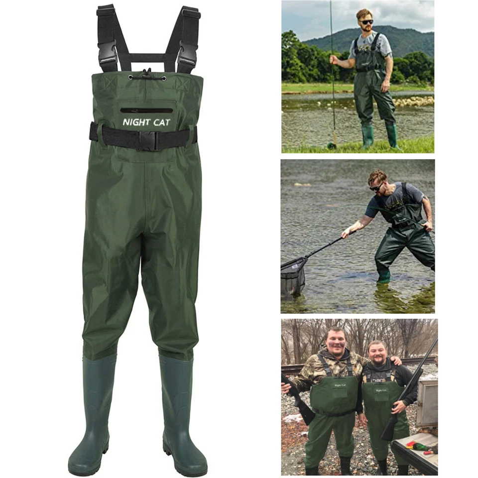 Waterproof Chest Waders Nylon 2-Ply Rubber Bootfoot 6-13 size Hunting Fishing - Image 1 of 4