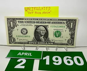 One Dollar Bill Birthday Note April 2 1960. Uncirculated. Fancy Serial Number - Picture 1 of 9